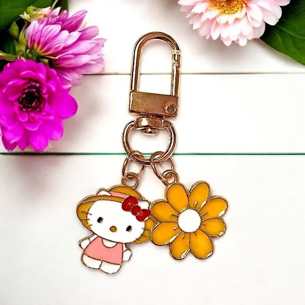 Hello Kitty Yellow Flower Bag Charm Keychain Zipper Pull